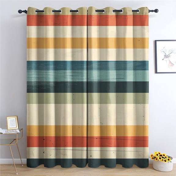 Striped Blackout Curtains for Living Room Bedroom, Thermal Insulated Room Darkening Grommet Drapes, Vintage Rustic Stripes Window Treatments Home Decor, 2 Panel Set-52"W x 45"L (Pack of 2)