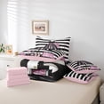 thumbnail image 5 of 7 Piece Pink Girly Dress Bed in a Bag King Size Modern Women Black White Stripe Bedding Sets Romantic Makeup Themed Comforter Set with Sheets Golden Polka Dots Bed Set Perfume Print Sheets, 5 of 5