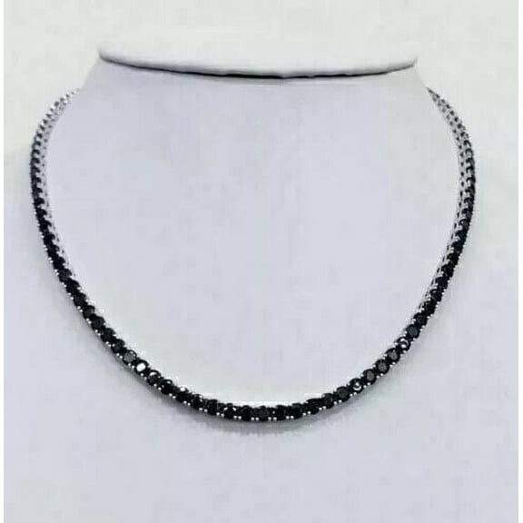 24Ct Round Lab Created Black Diamond Men's Tennis Necklace 14K White Gold Plated