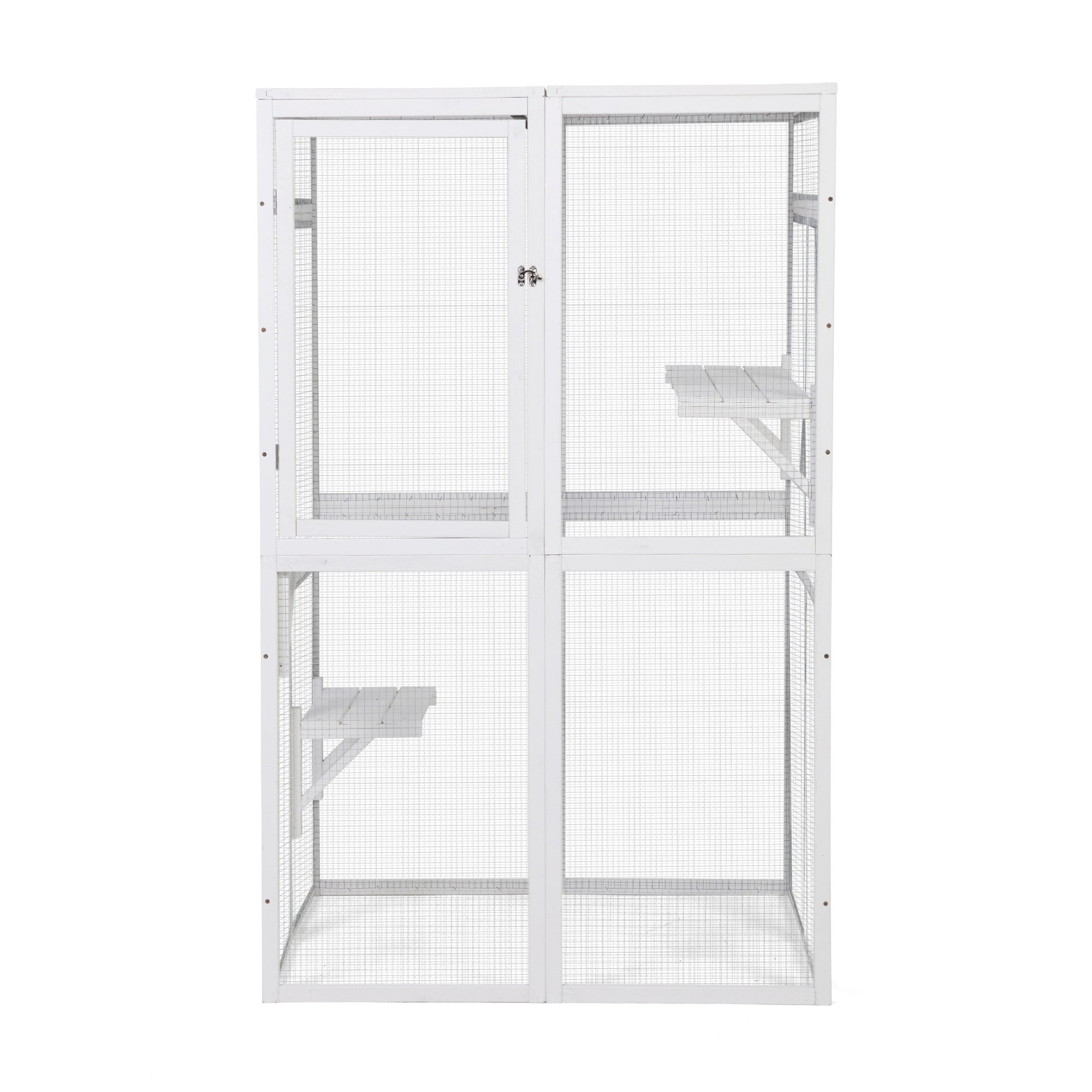 Imerelez Wooden Cat Catio, Outdoor Cat Enclosure, Cat House with Platforms, Sunshine Board, Hammock, Door, Kitten Cage Condo, White