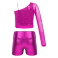 thumbnail image 2 of iiniim Kids Girls Jazz Hip Hop Dance Sequins Mesh Long Sleeve One Shoulder Dance Top with Shorts Hot Pink 12, 2 of 7