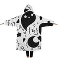 thumbnail image 2 of Oversized Wearable Blanket Hoodie,Halloween Black Doodle Elements Sherpa Blanket Hoodie with Super Pockets,Super Warm Fuzzy Pullover for Women & Men, 2 of 6