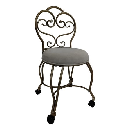 Pemberly Row Modern Victorian Vanity Stool with Back - Bronze