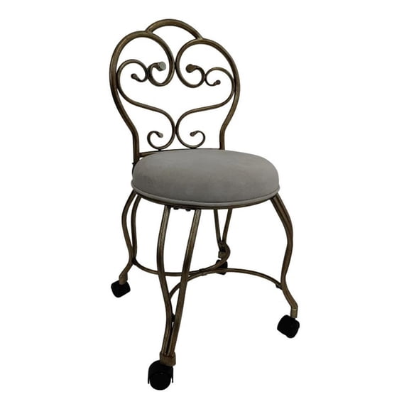 Pemberly Row Modern Victorian Vanity Stool with Back - Bronze