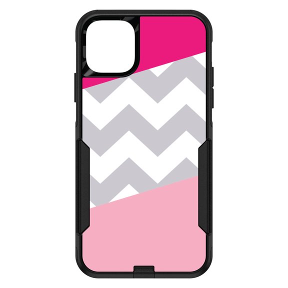 DistinctInk Custom SKIN / DECAL compatible with OtterBox Commuter for iPhone 11 (6.1" Screen) - Hot Pink Block Grey Chevron - Chevron Stripes Pattern