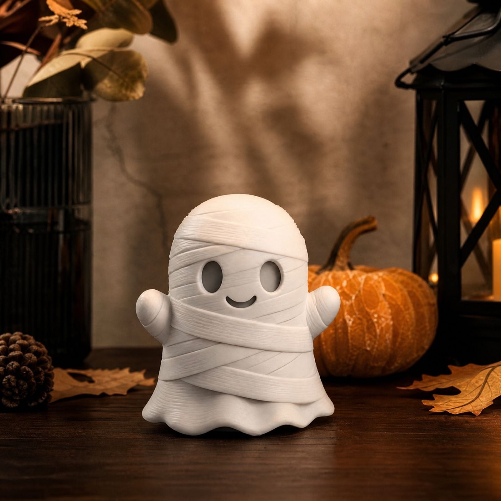 Halloween Figurine Blank Paintable Mummy Ghost Statue Diy Unpainted White Plastic Tabletop Decor for Shelf Desk Fireplace Party