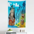 thumbnail image 1 of Pirate Theme Tapestry, Ship Sailboat with Sailor Coat of Arms and Treasure with Coins Cartoon, Fabric Wall Hanging Decor for Bedroom Living Room Dorm, 5 Sizes, Blue Earth Yellow, by Ambesonne, 1 of 1