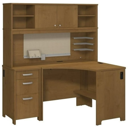 Bush Envoy Corner Computer Desk With Hutch In Natural Cherry