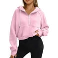 thumbnail image 3 of QATAINLAV 2025 Women's Half Zip Cropped Sweatshirts with Hood Solid Casual Fleece Lined Hoodies Long Sleeve Pullover Activewear Sweater Pink L, 3 of 9