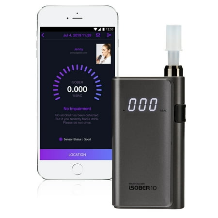 iSOBER 10 Smartphone Connectable Breathalyzer HSA/FSA Eligible DOT, NHTSA Compliant Alcohol Tester Black