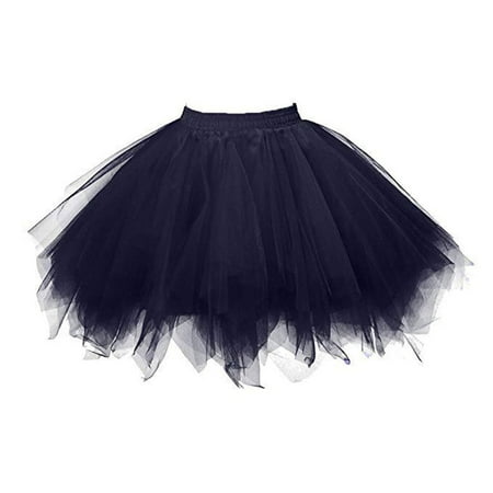

Women Mesh Tulle Skirt Princess Elastic Skirt Adult Short Dancing Skirt Navy XXL