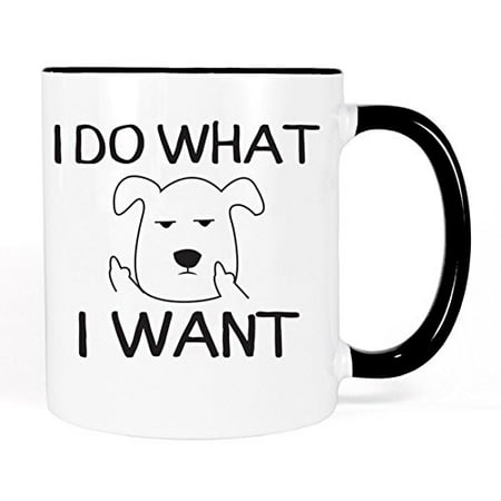 I DO WHAT I WANT Grumpy Dog Funny Coffee Mug Gift Box - Gift for Dog Lovers - Funny Mug in Decorative Blue Ribbon Box - 11 oz - Gift for Family, Friends, Colleagues, Birthdays, Yourself and