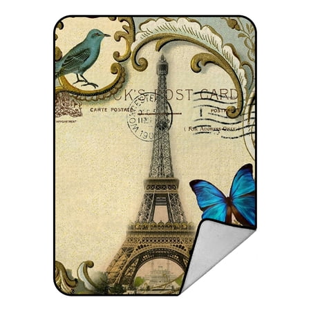 GCKG blue butterfly modern paris eiffel tower Fleece Blanket Crystal Velvet Front and Lambswool Sherpa Fleece Back Throw Blanket 58x80inches