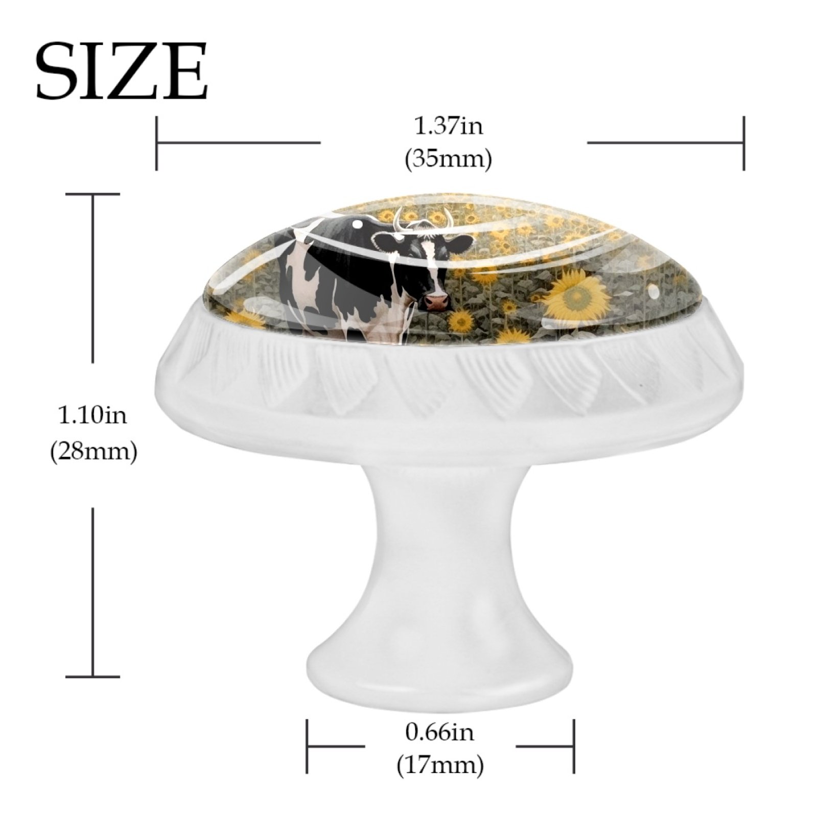4 Pcs Cow and Sunflower Knobs for Kitchen Cabinet Cupboard Dresser Bookcase Drawer Pulls Handles Round Home Decor