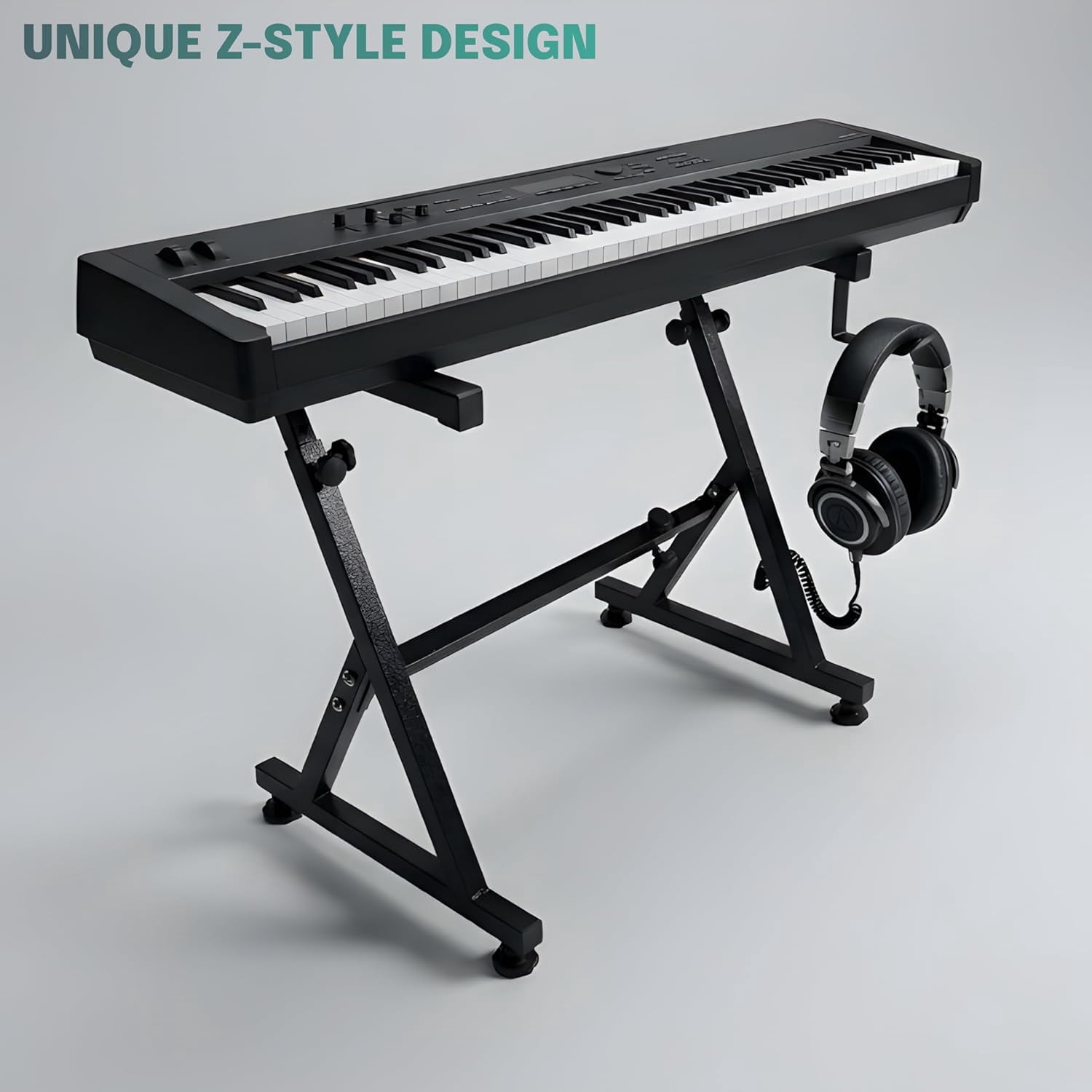 Z Style keyboard piano stand, Heavy Duty 200LBS adjustable keyboard stand Fits 61 76 88 Key, Anti Slip Pads Headphone Hook Home Stage keyboard stand for piano accessories Pro Use