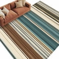thumbnail image 3 of Turquoise Beige Striped 5x8 Area Rugs, Modern Farmhouse Vertical Stripes Non-Skid Rubber Backing Large Rectangle Rugs - Living Room Bedroom Home Office, Indoor Floor Mat Carpets Washable Rug, 3 of 9