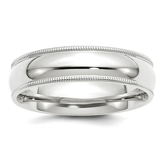 14k White Gold Solid Polished Half Round 6mm Milgrain Comfort-Fit Band Size 11 Ring Ring for Women and Men