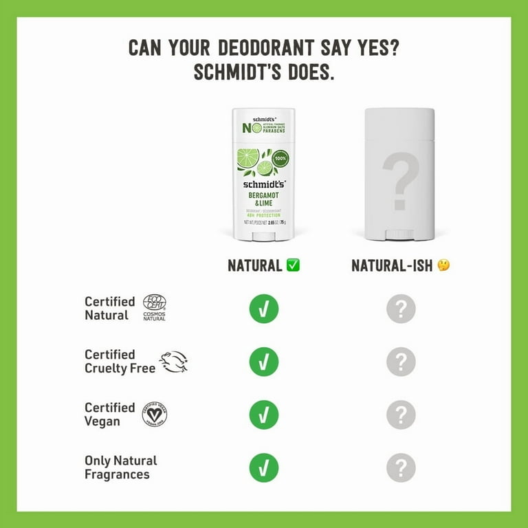 Schmidt's Natural Plant-Based Bergamot & Lime Vegan Deodorant