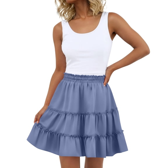 Wutalume Long Skirts for Women with Built-in Shorts, Bohemian Midi Skirt Flowy Ruffle Hem, Casual Summer Beach Vacation High Waist A-Line Skirt,Blue 2XL