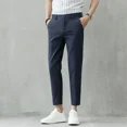 thumbnail image 3 of Pantalones de traje negros para hombre, pantalones rectos de verano para hombre, pantalones cortos, novedad en ropa de lujo, elegante, fina, informal, para el trabajo, baratos, 3 of 5