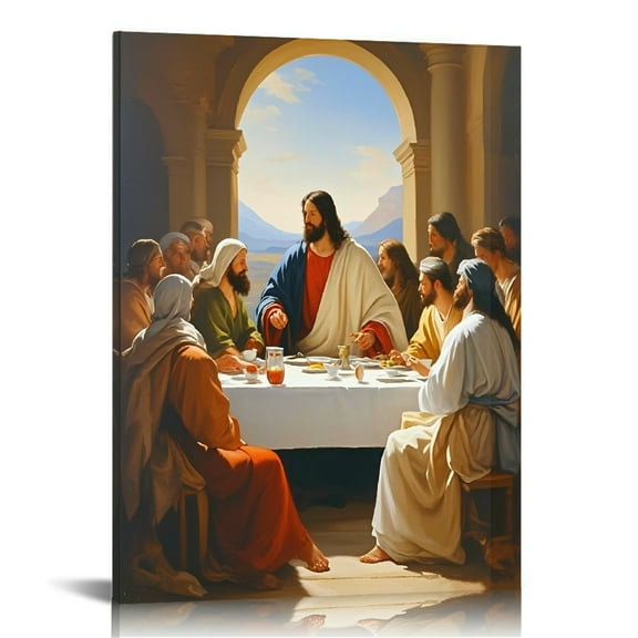 Jesus Last Supper Canvas Wall Art Print , Christian Pictures Canvas Print Posters Wall Decor, Religious Christian Gifts Wall Art Home Decor for Church Living Room Dining Room Decor Framed 