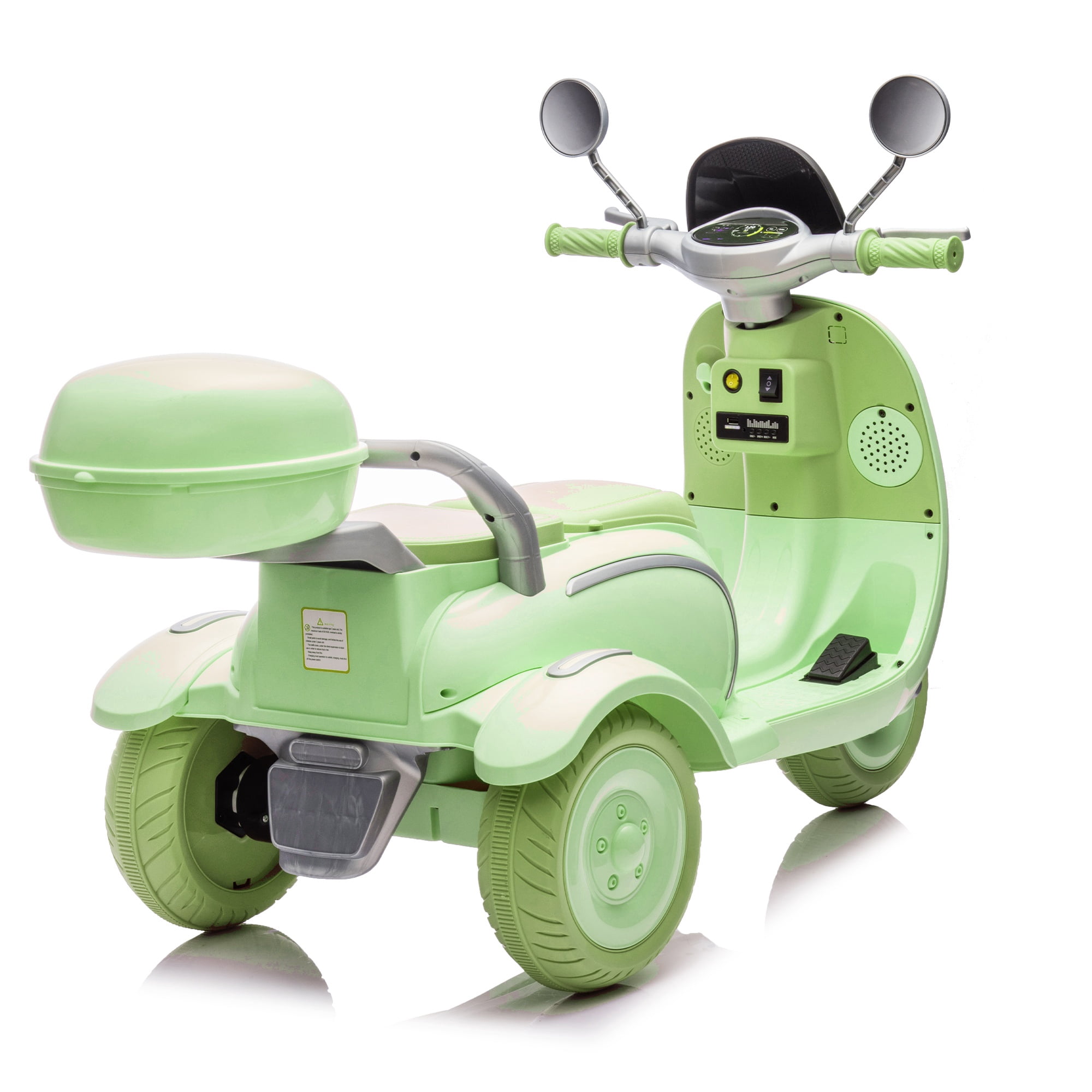 Xuanlur 12V Kids Electric Motorcycle, 3 Wheel 2 Seater Ride on Motorcycle w/Remote Control, 25W*2 Motors Electric Motorcycle w/Big Storage Box, Music, Horn, Light, Ride on Toys for Kids 3-8, Green