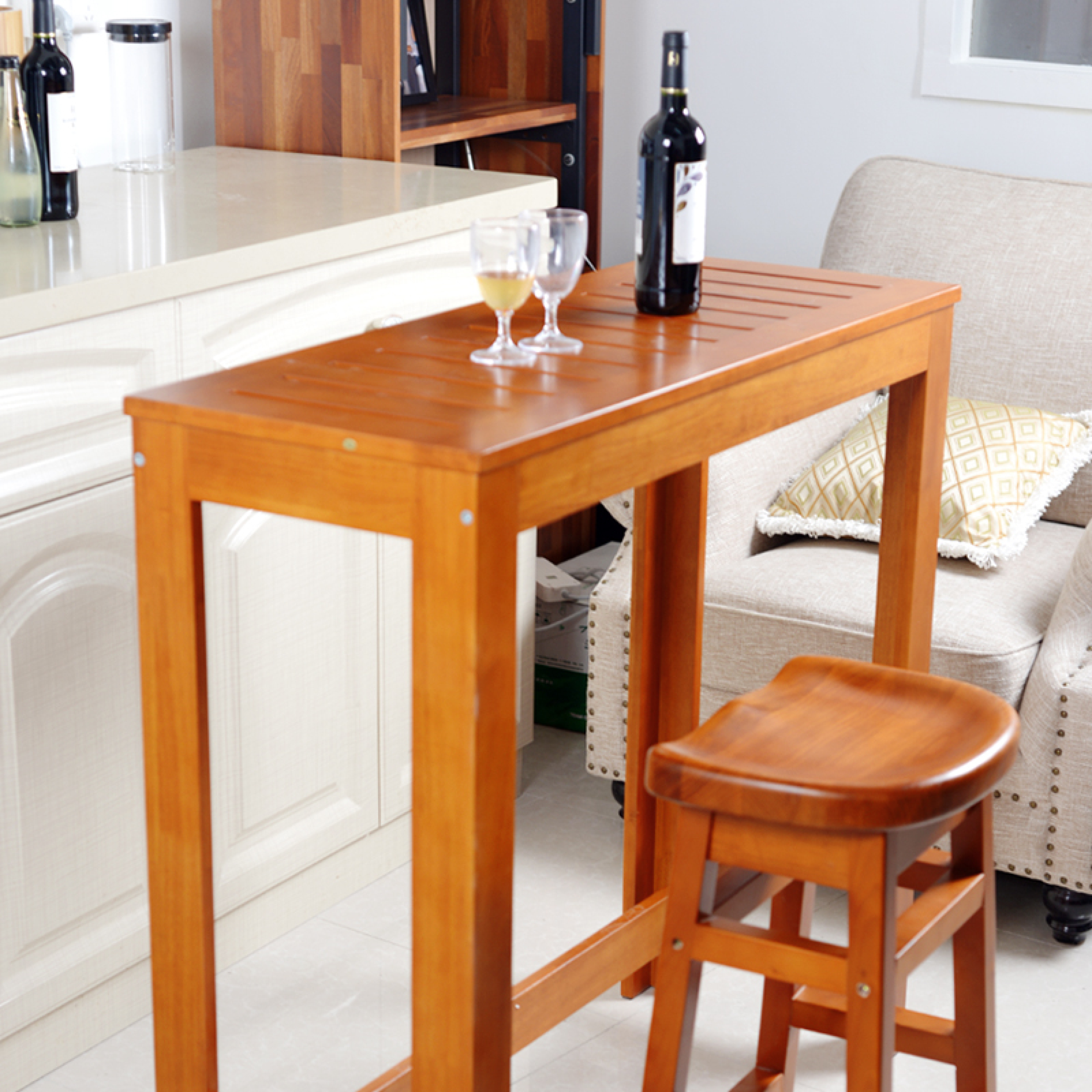 Rubber Wood Bar Table Solid Wood High Bar Design for Outdoor Restaurant