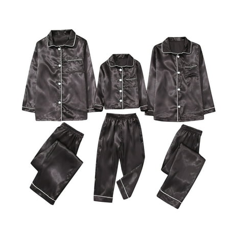 

Fashion Solid Color Satin Pajamas Set Family Matching Sleepwear Nightwear