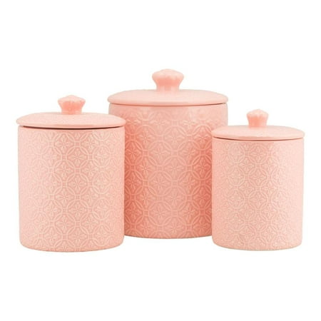 10 Strawberry Street Hampton Embossed 3 Piece Ceramic Canister Set, (Best Sps Coral Food)