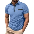 thumbnail image 2 of DPTALR Men's Solid Color Casual Fashion Lapel Button Pocket Short Sleeve Shirt,Light Blue,Big and Tall Men M, 2 of 8