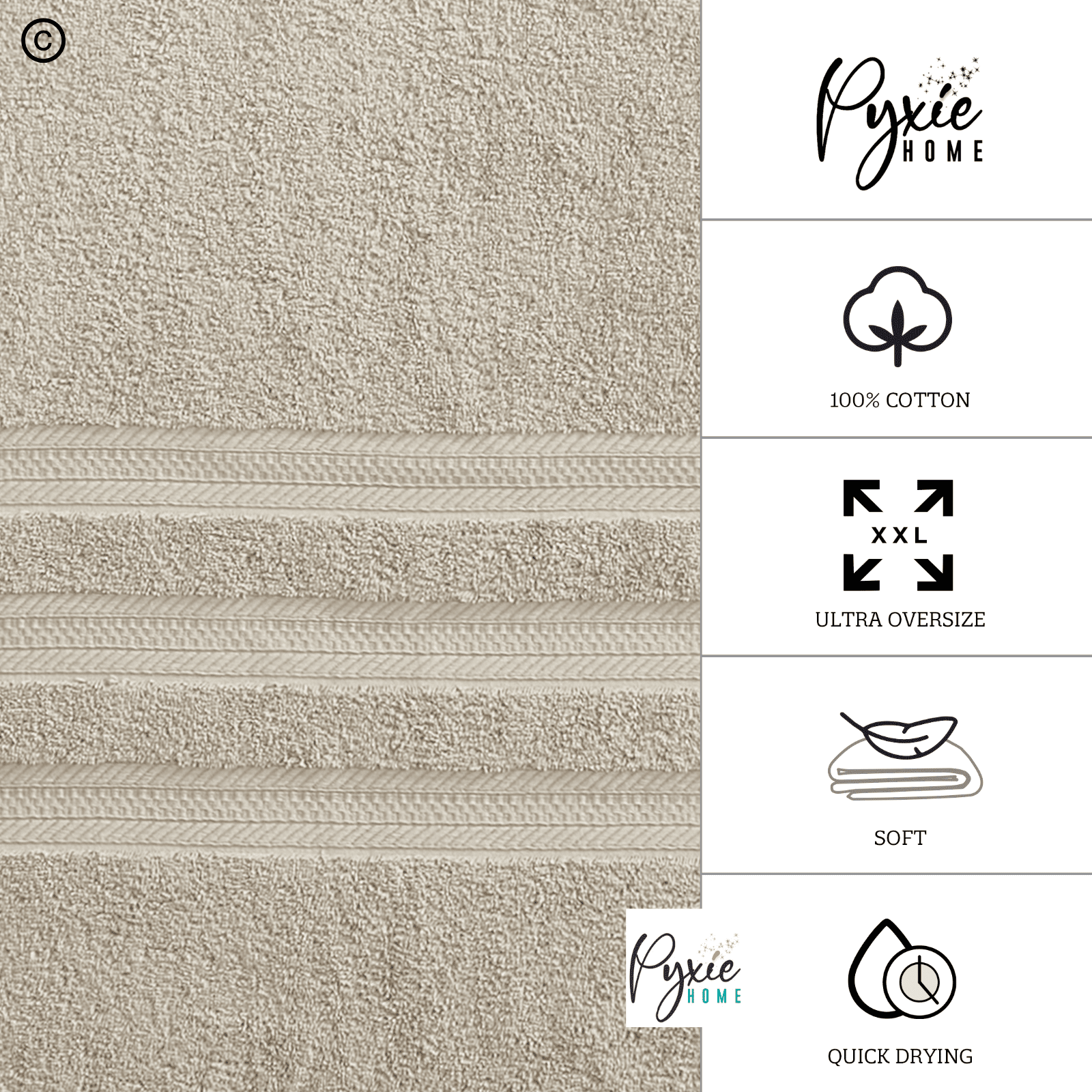 Extra Large Bath Towel - Oversized Ultra Bath Sheet - 100% Cotton - TAUPE COLOR