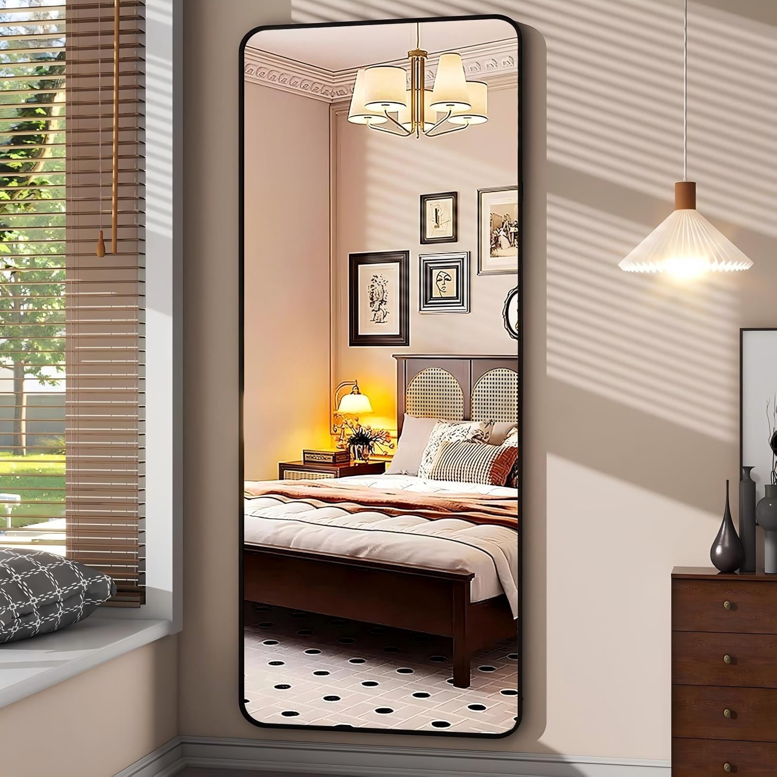 Anyrose 21"x64" Rectangular Full Length Mirror Aluminum Alloy Frame Floor Mirror，Black