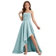 thumbnail image 4 of SGFCWSX Girls Pageant Dress Spaghetti Strap Satin High Low Hem Ruched Wedding Party Dresses for Kids Light Blue Size 7, 4 of 6