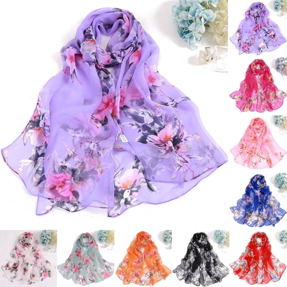 Ladies Floral Pattern Lightweight Scarf Shawl Spring Sunscreen Wrap Fashion Scarves