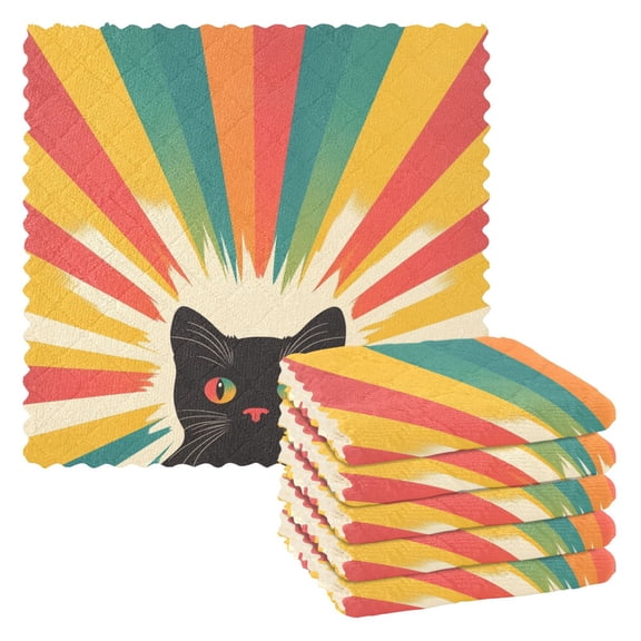 Yayeee 6 Pack Kitchen Dish Cloths for Washing Dishes Soft Absorbent Microfiber Towels, Colorful Black Cat