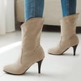 thumbnail image 3 of NECHOLOGY Botas Mujer Adulto Femenino Zapatos Botines mujer Botas de tacón finas con decoración de encaje de gamuza de color sólido retro a la moda para mujer (Beige, 7), 3 of 7