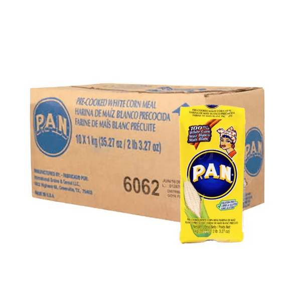 PAN White Corn Meal - Pre-cooked Gluten Free and Kosher Flour for Arepas, 1 Kg (10/CASE)