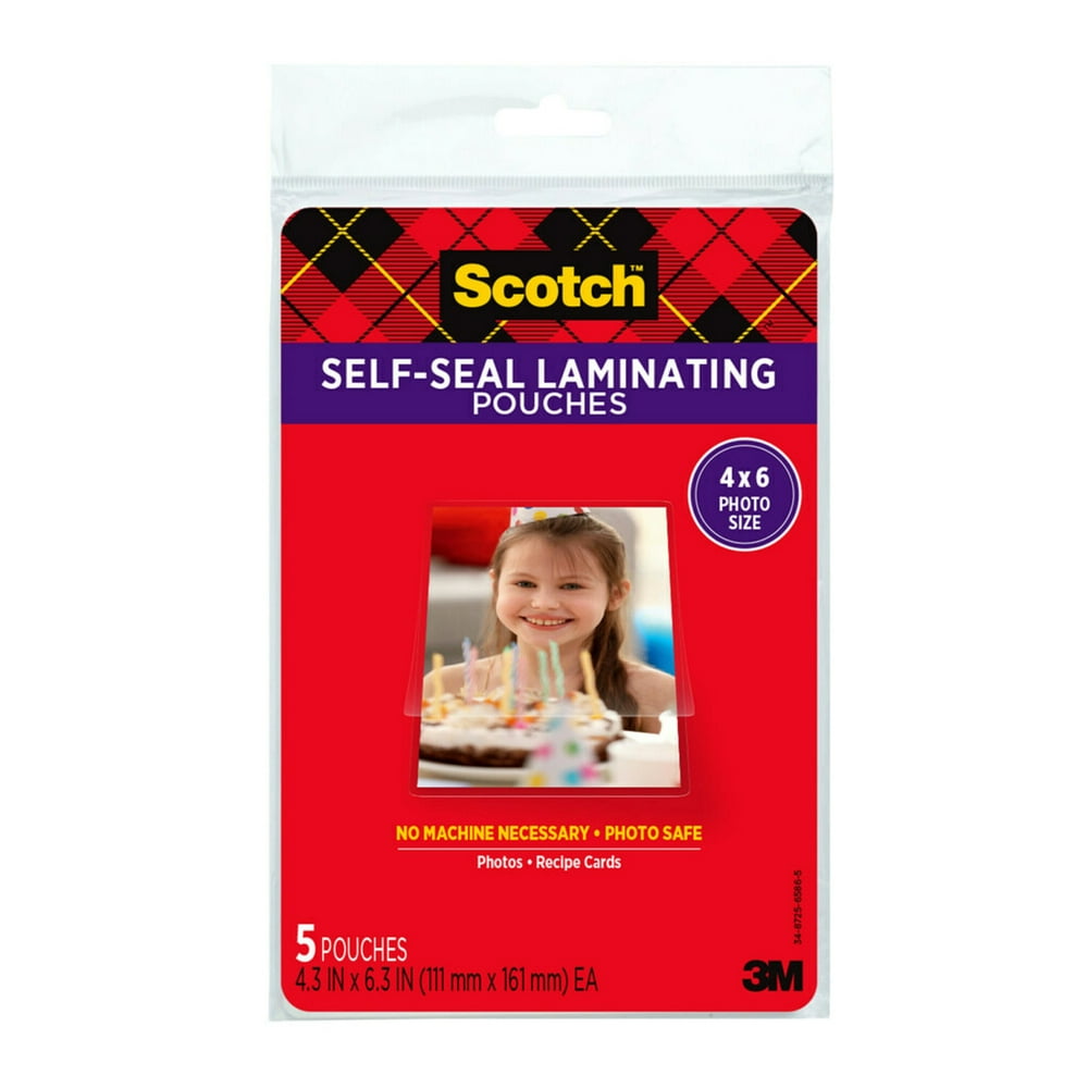 Scotch SelfSealing Laminating Pouches, 5 count, 4"x6", 9.50 mil Thick