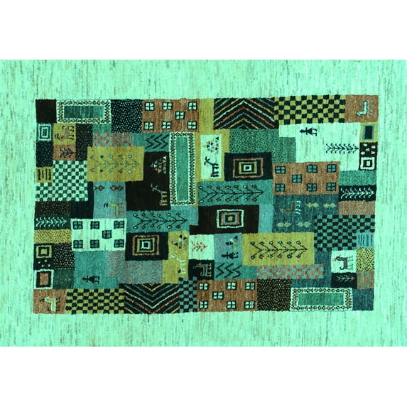 Ahgly Company Indoor Rectangle Abstract Turquoise Blue Contemporary Area Rugs, 2' x 3'