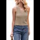 thumbnail image 1 of Chaleco Tipo Suéter para Mujer, Cuello en U, Sin Mangas, Tejido Liso, Informal, Acanalado. Caqui XL, 1 of 9