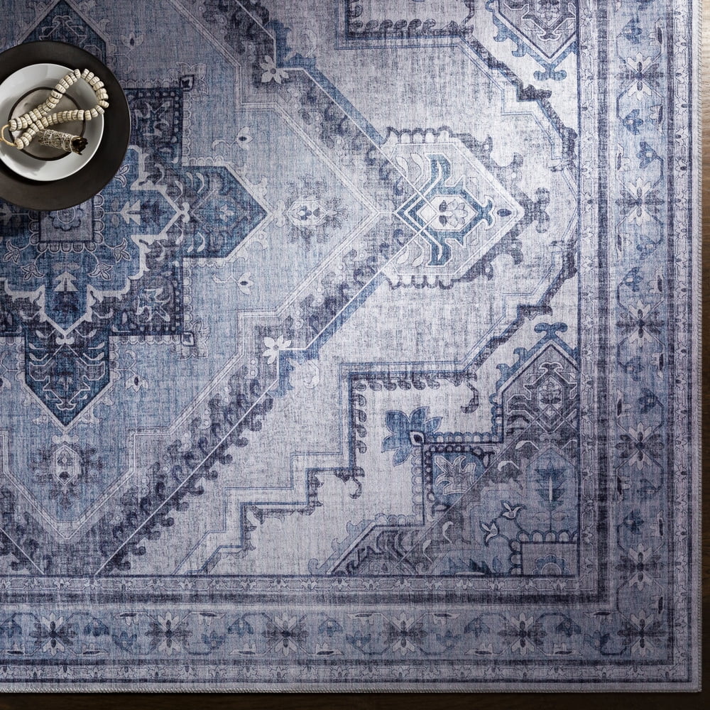 Livabliss Area Rugs for Living Room, 3x8 Iris Traditional Blue Runner Rug, Bedroom Dining Room Home Decor Stain Resistant Carpet (2'7" x 7'7" Runner)