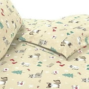 6 PIECE - Luxury Soft Bed Sheets Holiday Pattern 1500 Thread Count Egyptian Quality Microfiber-Softness Wrinkle and Fade Resistant Bedding Set, Queen, Cream Cats