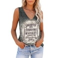 thumbnail image 2 of Women's Striped Fashion Print Tank Top Comfortable Top Loose Casual Off-the-shoulder V-neck T-shirt-black-S, 2 of 3