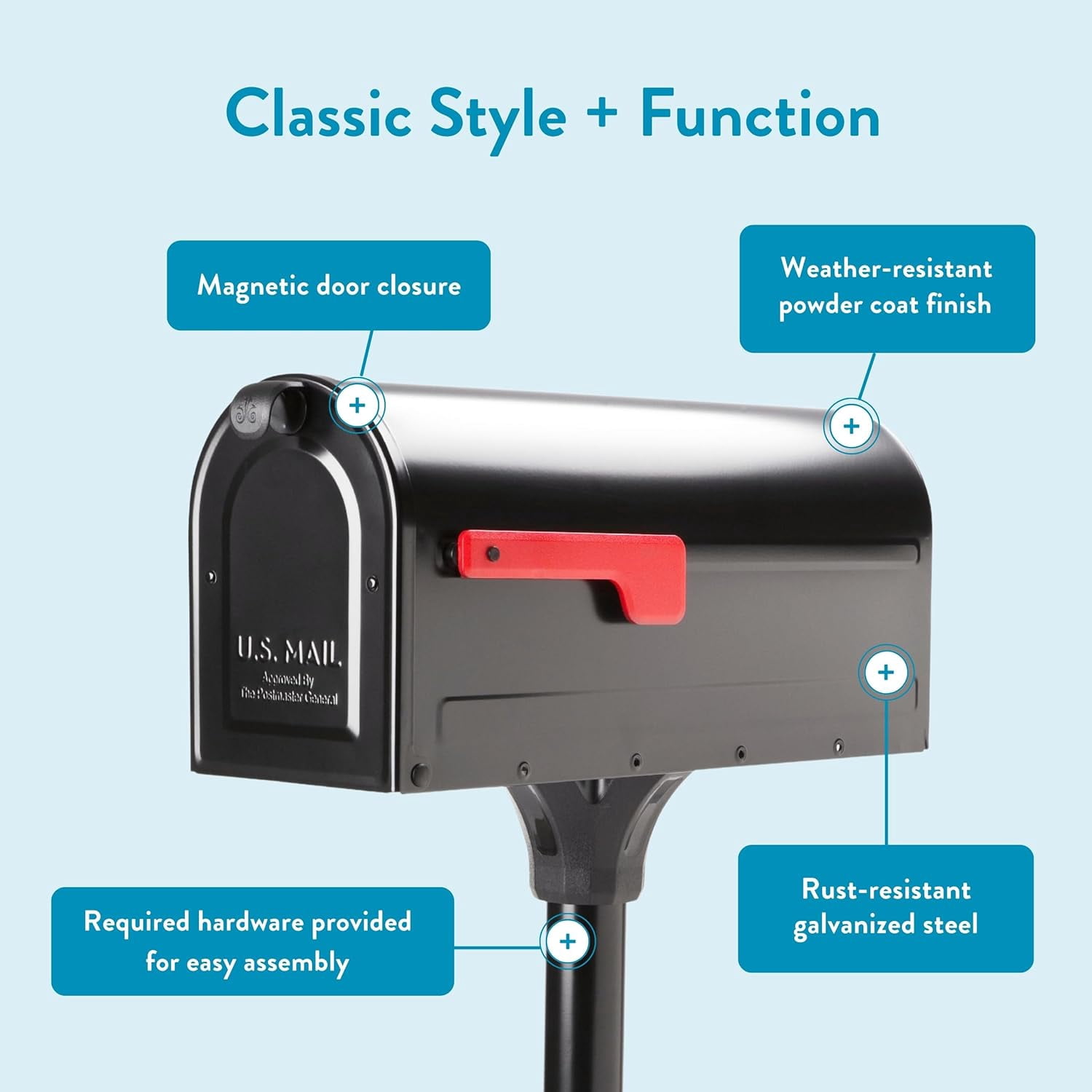 7680B-10 MB1 Mount Mailbox and In-Ground Post Kit, Medium, Black