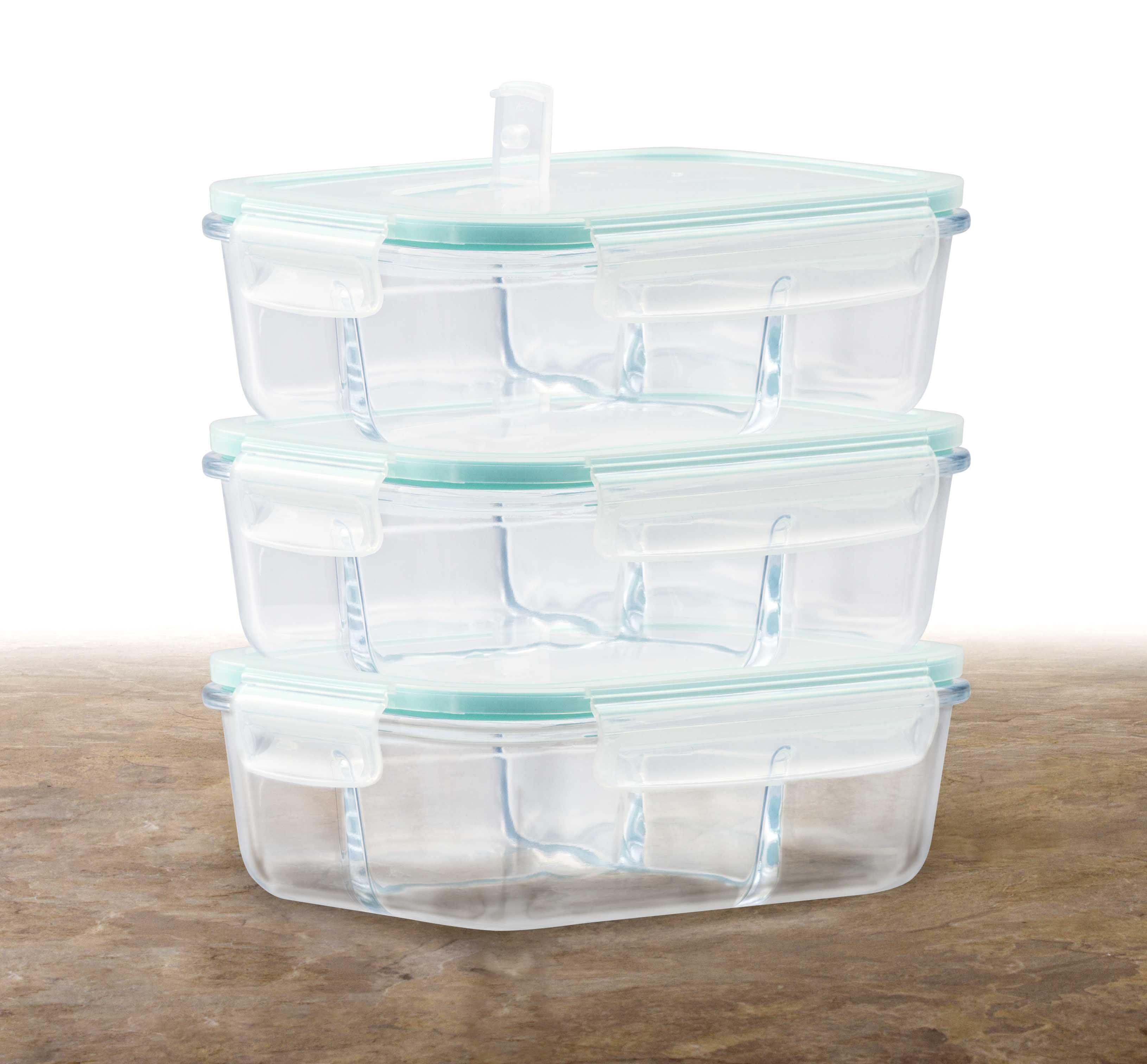 3 Pack 3 Divider Compartment Glass Meal Prep Container With Snap Locking  Lid 