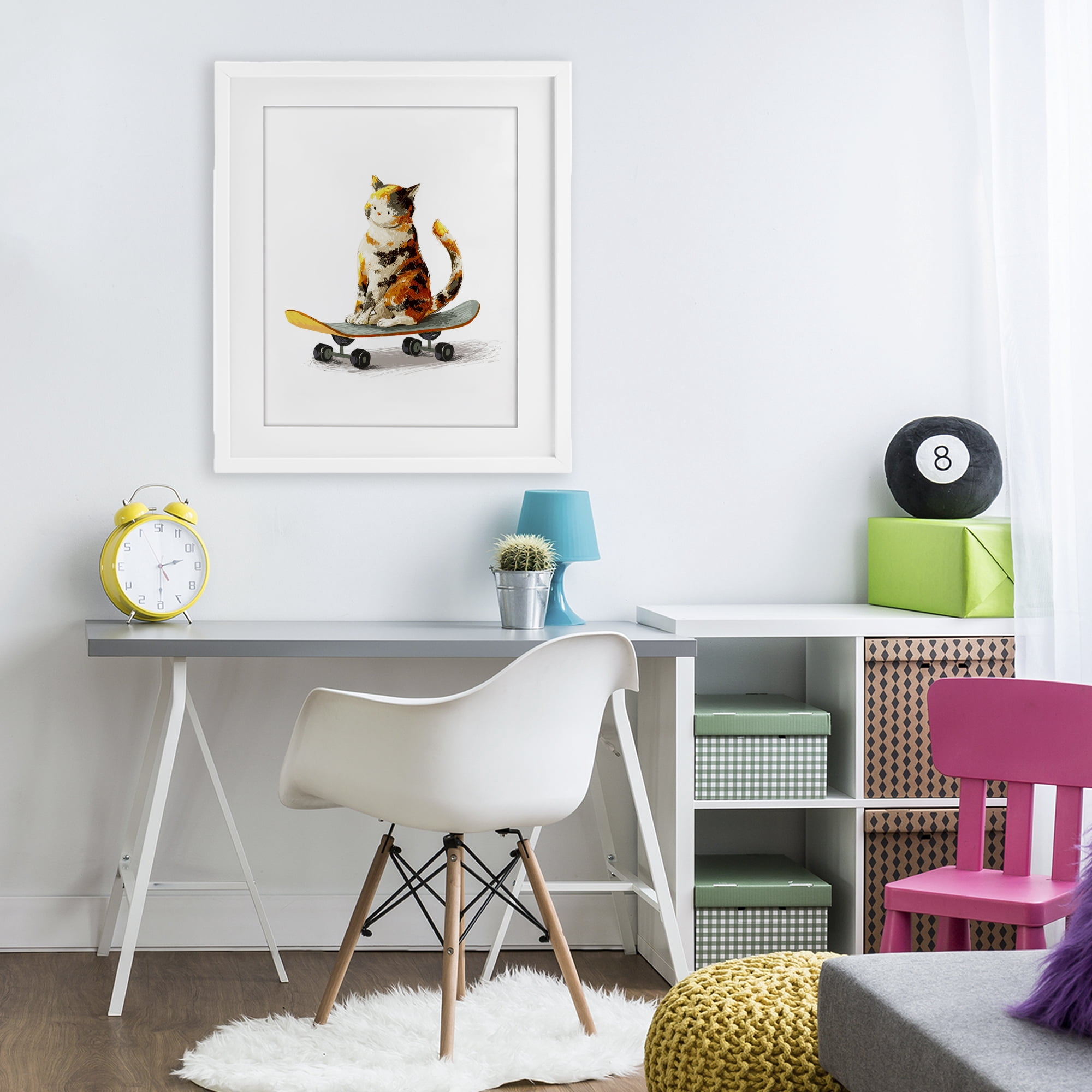 Stupell Industries Calico Cat on a Skateboard White Framed Print Under Glass, design by Ziwei Li