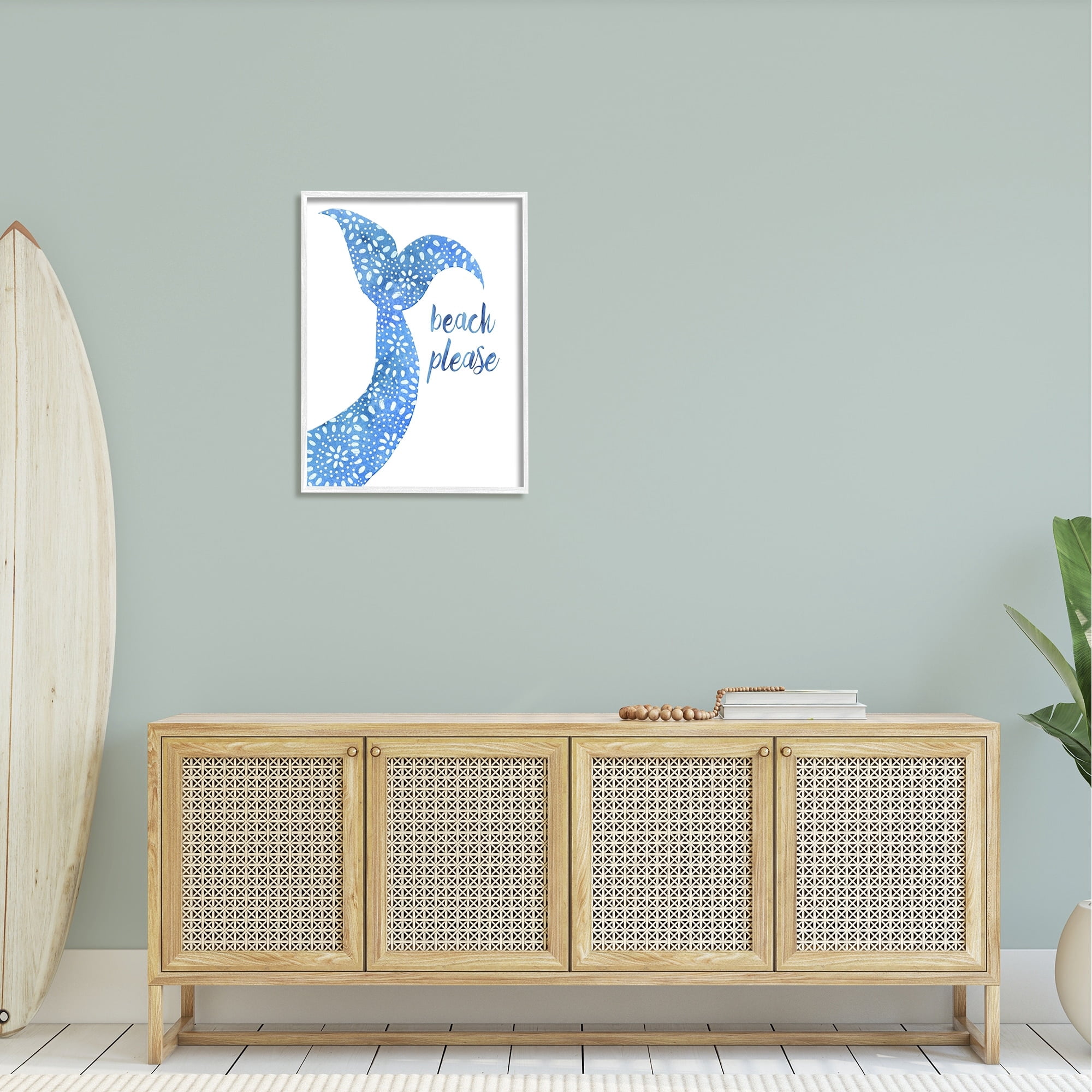 Stupell Industries Beach Please Blue Mermaid Tail Mandala Pattern Painting White Framed Art Print Wall Art, Design by Jackie Decker