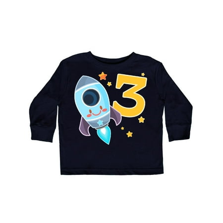 

Inktastic Rocket Space ship Happy Third Birthday Gift Toddler Boy or Toddler Girl Long Sleeve T-Shirt
