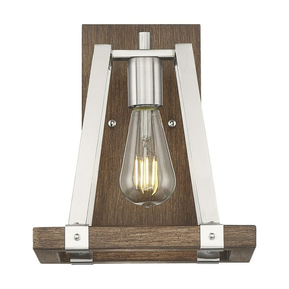 60/6881 Nuvo Lighting Outrigger-1 Light Wall Sconce in Traditional Style-9.5 Inches Wide by 11 Inches High-Brushed Nickel/Nutmeg Wood Finish