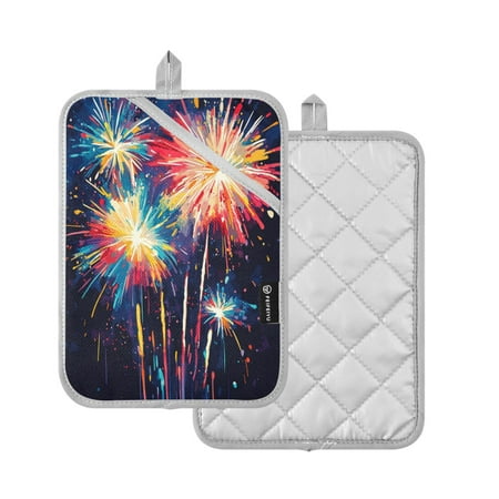 

2 Pcs Pot Holders Sets Oven Mitts Square potholders Oven Hot Pads Heat Resistant for Kitchen Cooking Baking 7 x9.8 Figure Of Colorful Fireworks
